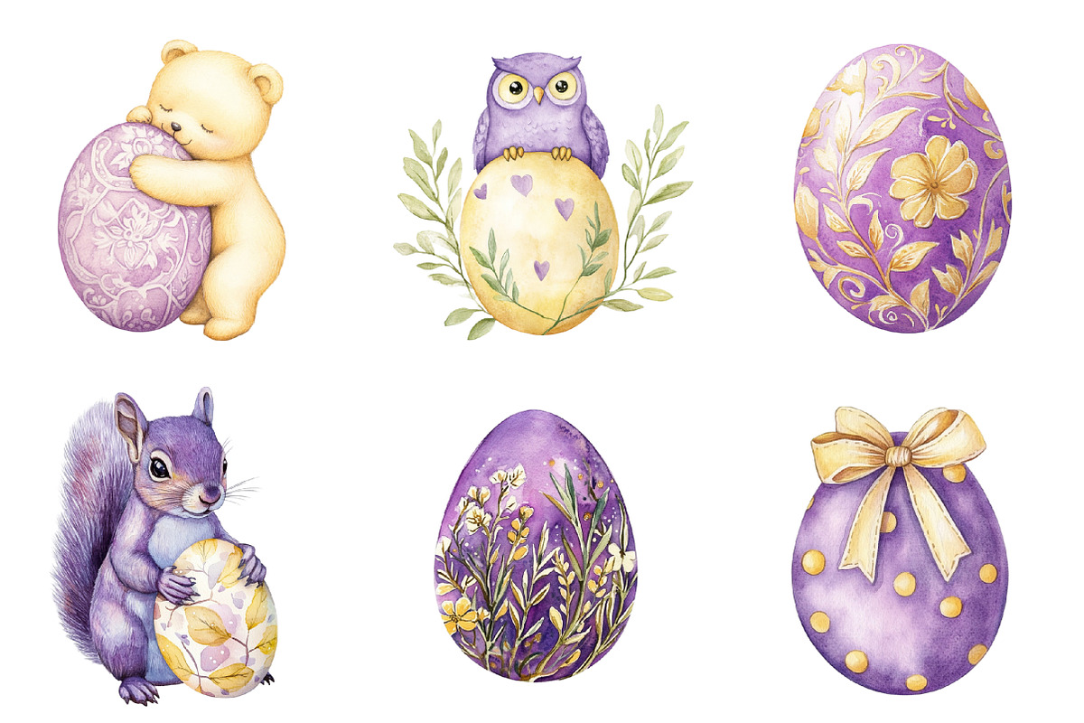 Watercolor Easter Eggs and Animals, an Illustration by SinaCreation (Photo 2 of 5)
