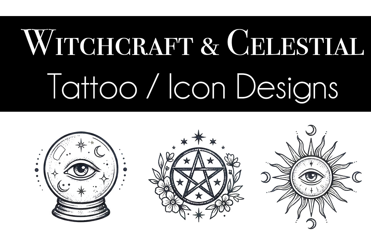 Witchcraft & Celestial Tattoo Design, an Object Graphic by Retouchlab (Photo 1 of 3)