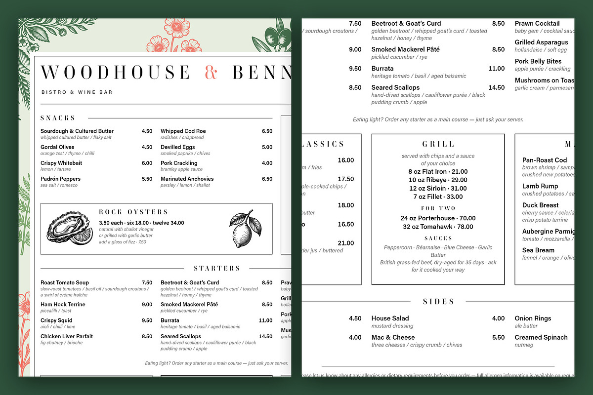Botanical Restaurant Menu Template, a Flyer Template by BrandPacks