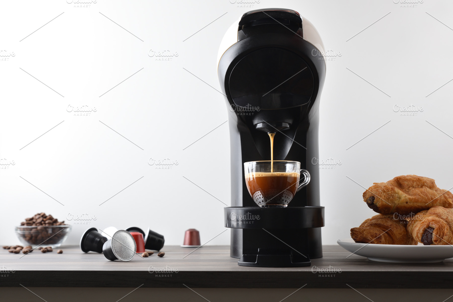 Background with machine preparing coffee espresso and white isol, a Food & Drink Photo by Davizro's Market