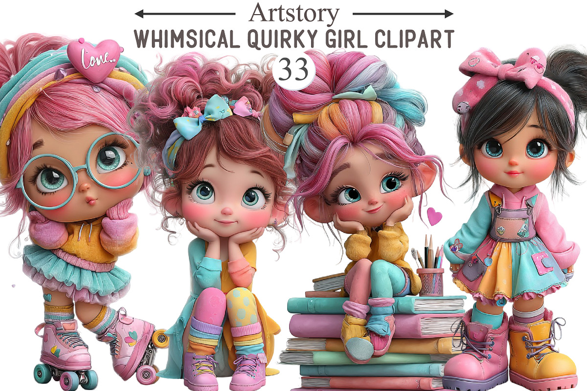 Whimsical Quirky Girl Clipart, an Illustration by designcity5 (Photo 1 of 5)