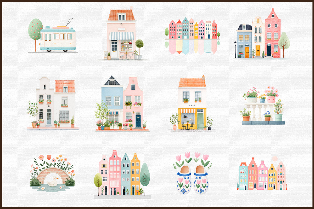 Watercolor Amsterdam City Clipart Se, an Illustration by Sublimation Artist (Photo 3 of 6)