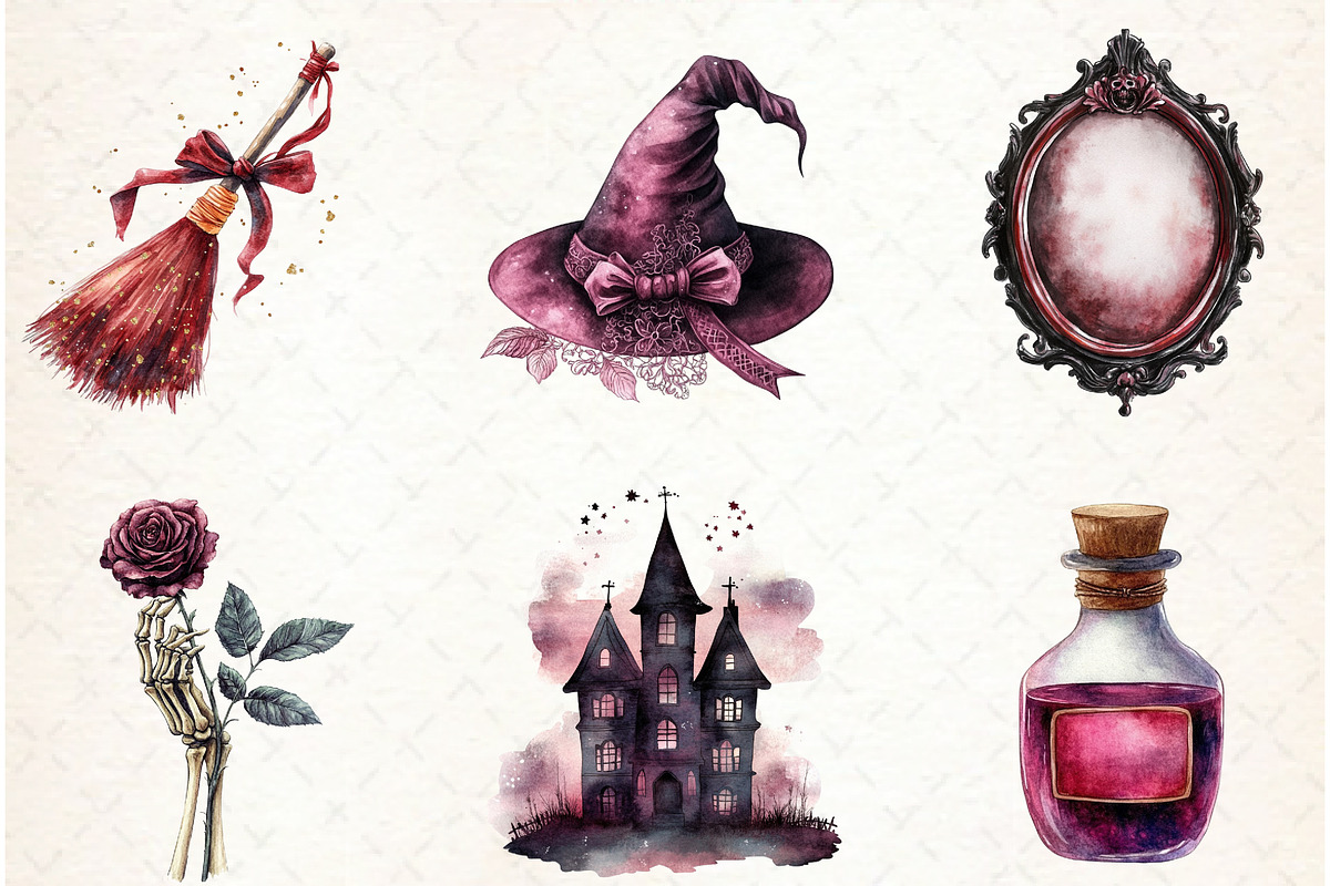 Watercolor Burgundy Halloween Clipar, an Illustration by Libby Wishes (Photo 5 of 11)