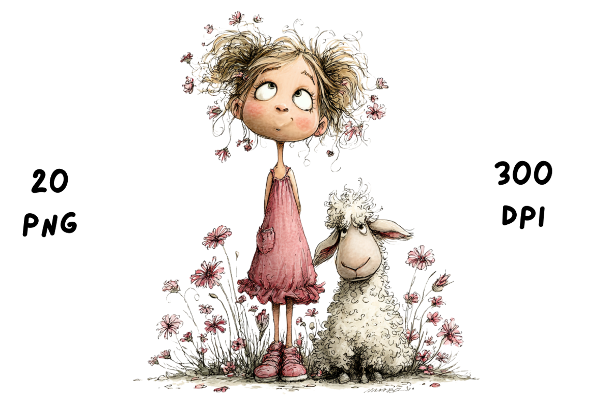 Whimsical Floral Girl & Lamb, an Animal Illustration by GiraffeCreative (Photo 17 of 20)