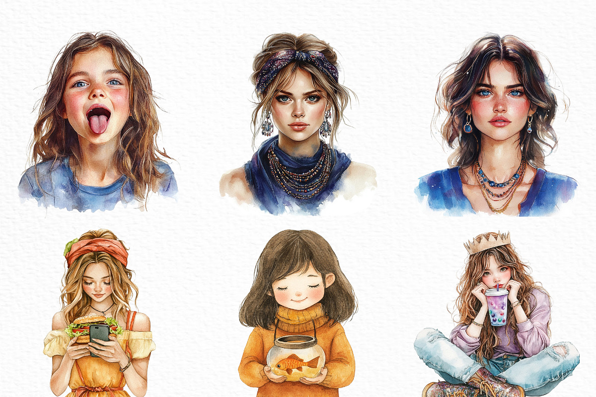 Quirky Girl Clipart Bundle, an Illustration by Craft Nest (Photo 5 of 6)