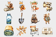Watercolor Camping Animals Clipart, a Seasonal Illustration by Design Market (Thumbnail 4 of 5)
