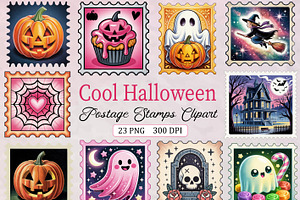 Cool Halloween Postage Stamps PNG