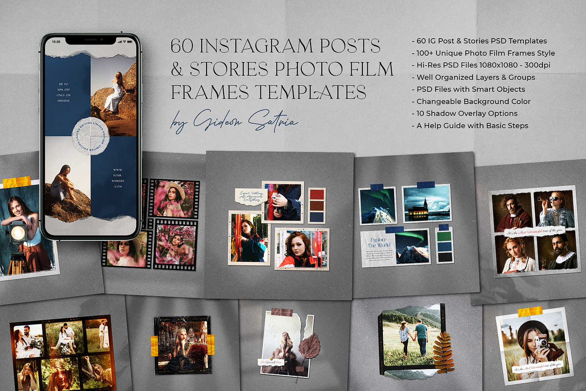 60 IG Post & Stories Film Frames, a Social Media Template by DVLOOP MOCKUP (Photo 1 of 14)