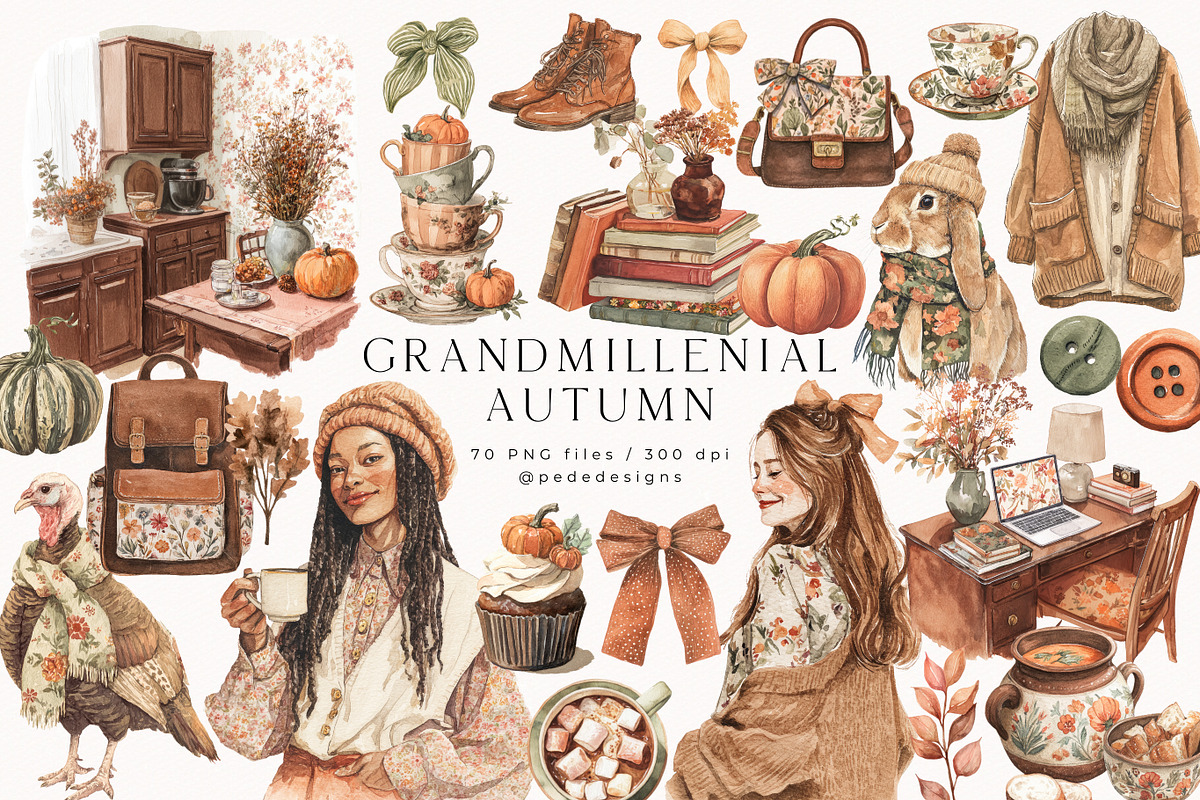 Grandmillenial Autumn Collection, a Seasonal Illustration by PeDe Designs (Photo 2 of 33)