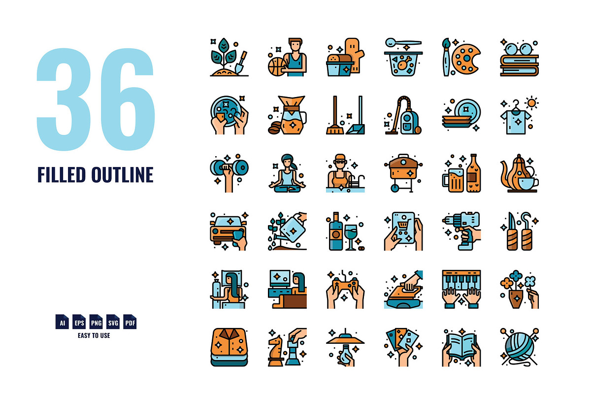 144 Hobbies icon set, an Outline Icon by Foxyard studio (Photo 4 of 6)