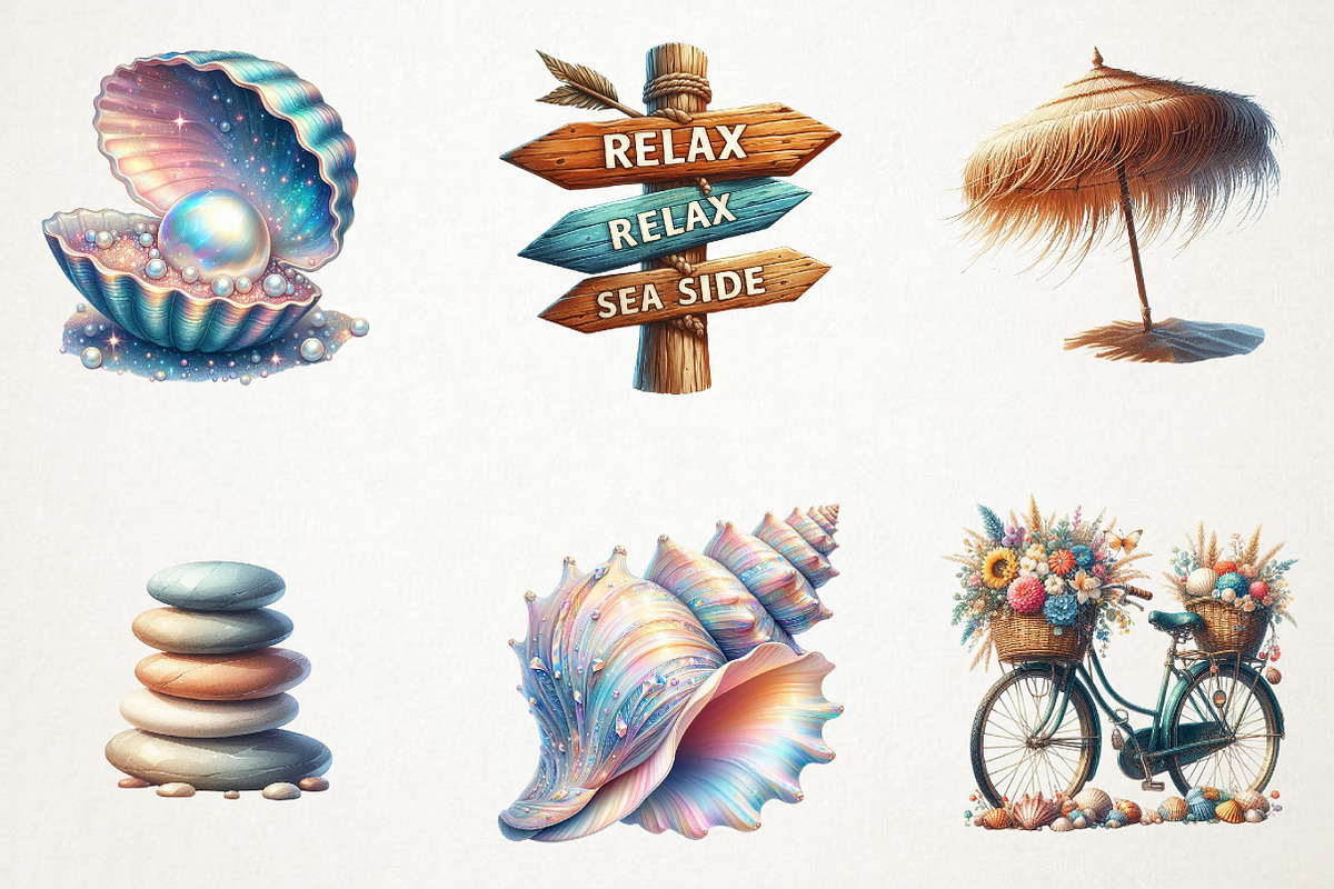 Summer Coastal Serenity Clipart, an Illustration by RobertsArt (Photo 4 of 7)