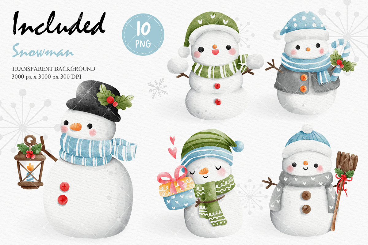 Christmas snowman clipart, an Animal Illustration by Chonnieartwork (Photo 2 of 7)