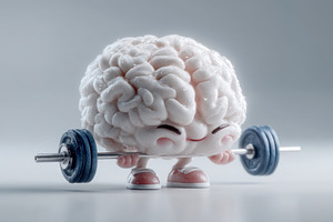 Cute brain character lifting barbell showing mental strength fit, a Sports & Recreation Photo by José Manuel Gelpi