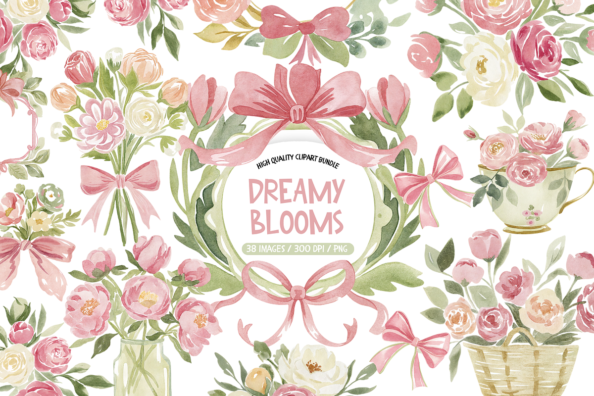 Watercolor Blush Rose Clipart, an Illustration by TatiMockup (Photo 1 of 5)