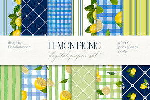 Lemon Citrus Digital Paper Pack, a Pattern Graphic by Elena Dorosh