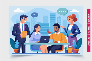 Business Team Meeting in City Office, a Finance Illustration by Tanuart
