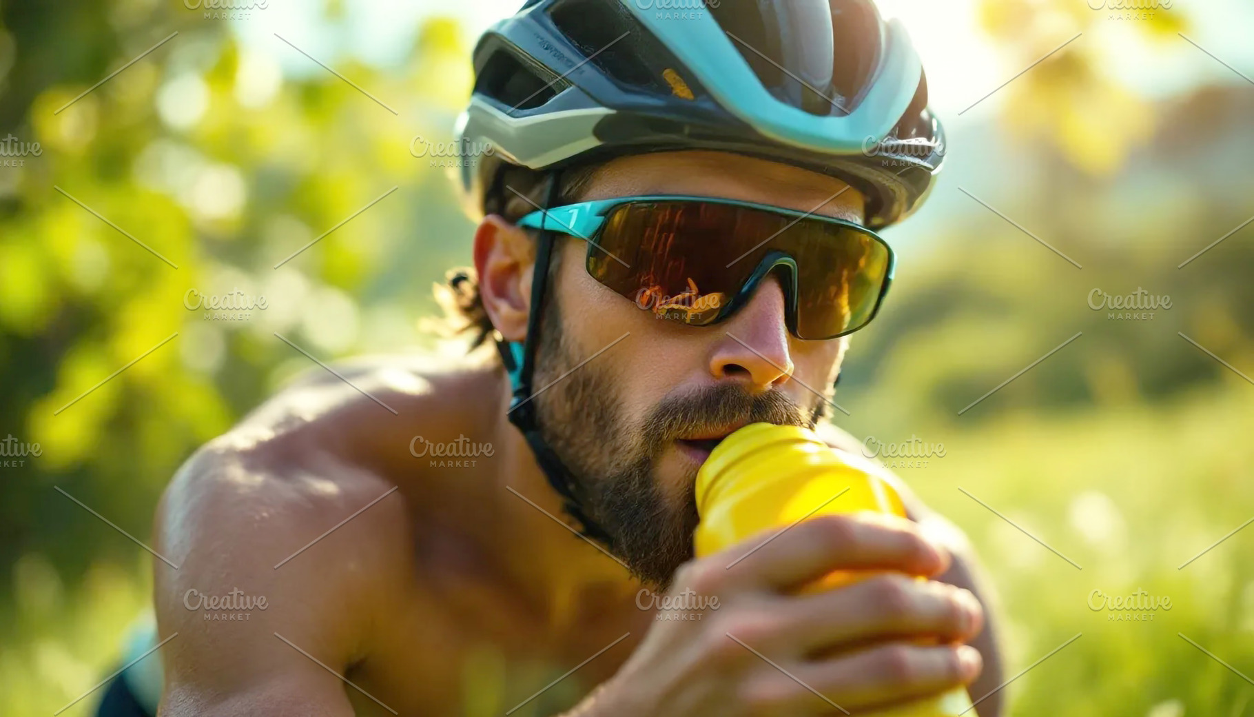 Cyclist Drinking Water from Bottle D, a Sports & Recreation Photo by Stock Shape