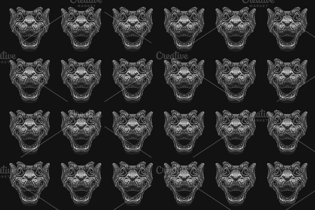 Gargoyle head with open mouth motif seamless pattern, a Pattern Graphic by DanFLCreativo