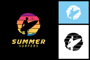 surfer silhouette logo at sunset, a Branding & Logo Template by Atlantis X Nurman Arbai