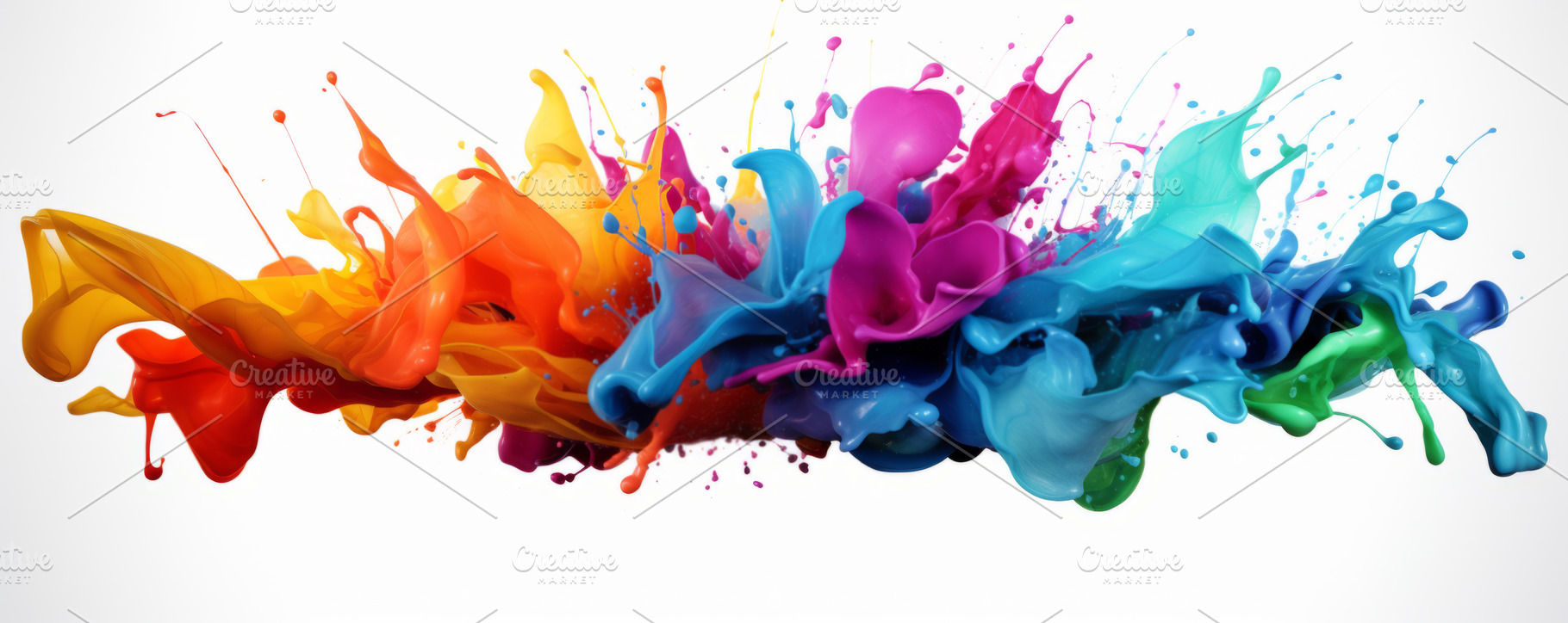 Dynamic Splash of Multicolored Paints on White Background, an Abstract Photo by Natalia Klenova's Shop
