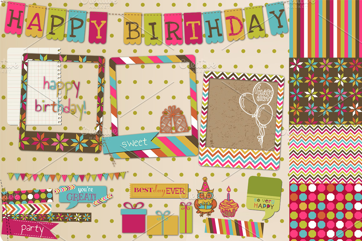 Happy Birthday Scrapbook Set, a Decorative Illustration by Anna Studio (Photo 1 of 3)