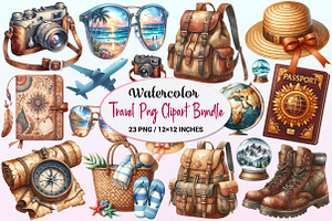Watercolor Travel Clipart, a Graphic by CitraGraphics