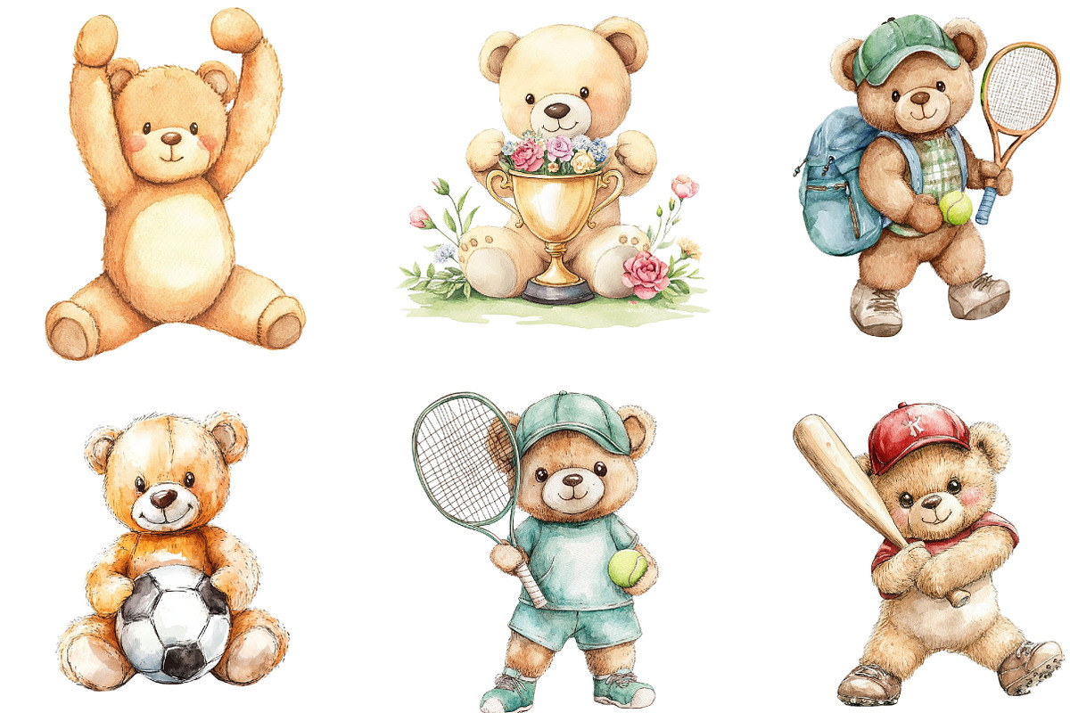 Teddy Bear Sports Clipart, an Illustration by Designking (Photo 3 of 5)