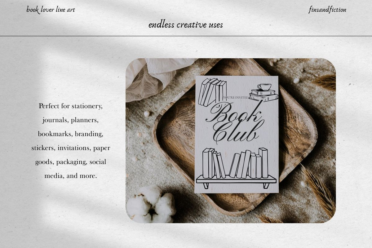 Book Lover Line Art Bundle, a Decorative Illustration by Fins and Fiction (Photo 5 of 8)