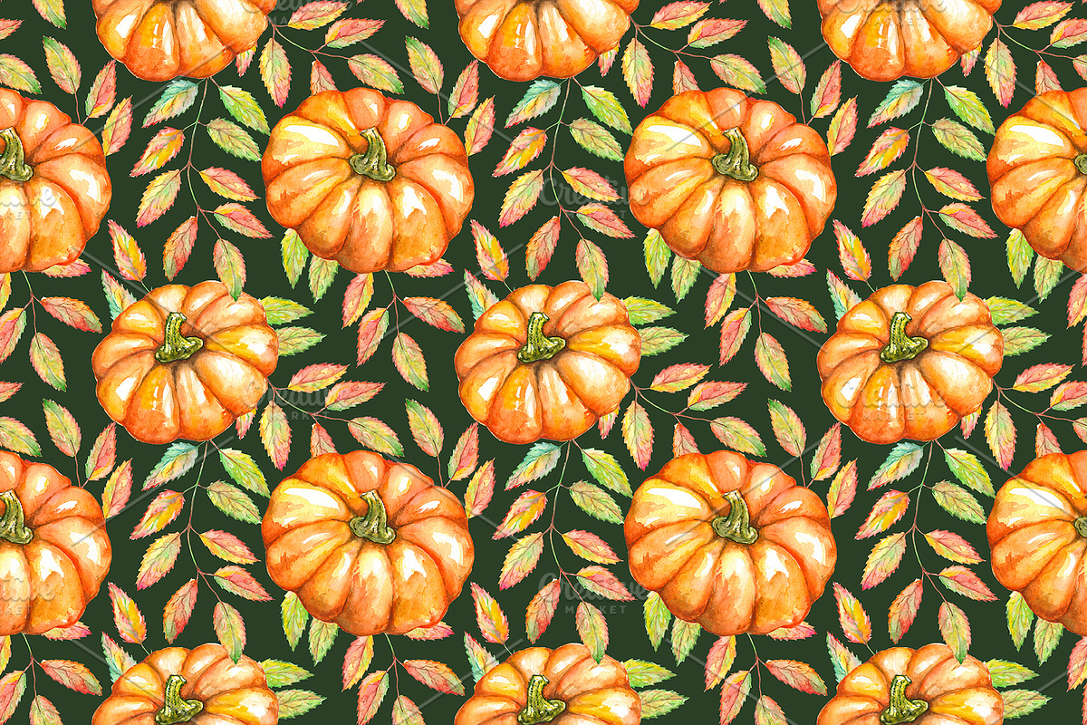 Pumpkin rowan leaf seamless pattern, a Pattern Graphic by Art By Silmairel (Photo 2 of 2)