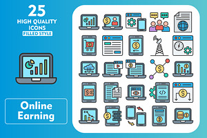 Online Earning 25 Line Filled Icons, an Icon by Pexelpy
