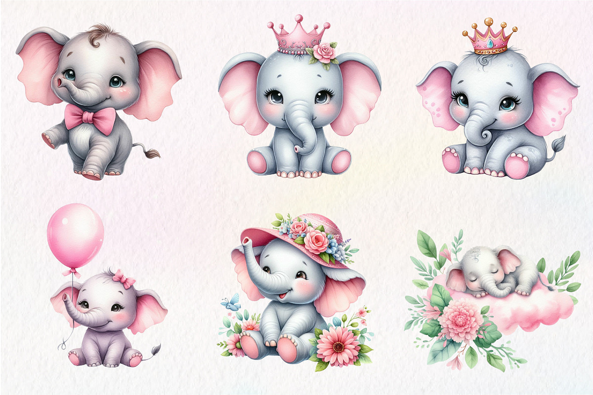 Baby elephant watercolor clipart, an Illustration by CreationArt (Photo 3 of 5)