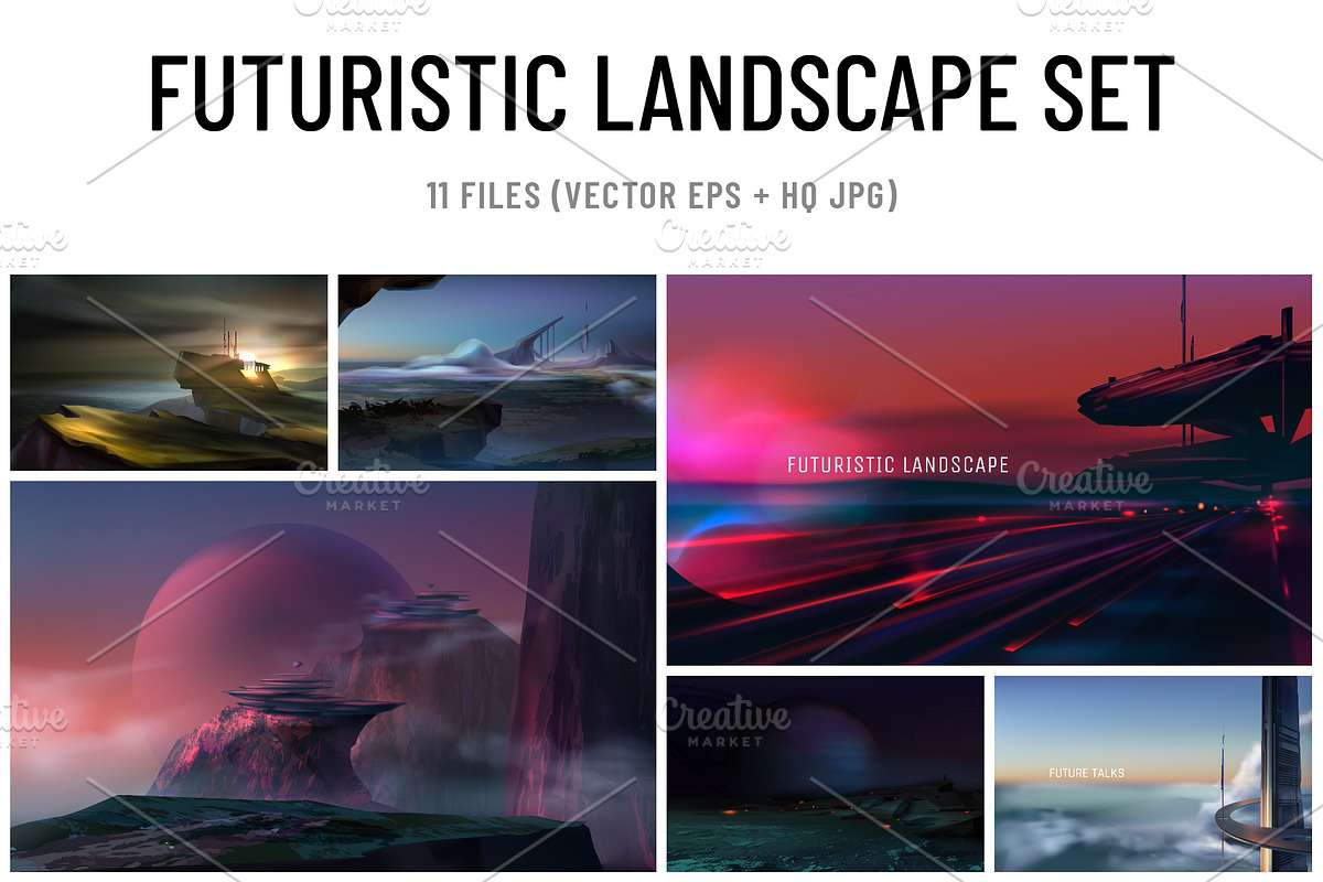 Vector Futuristic Landscape Set, a Technology Illustration by Zonda (Photo 1 of 12)