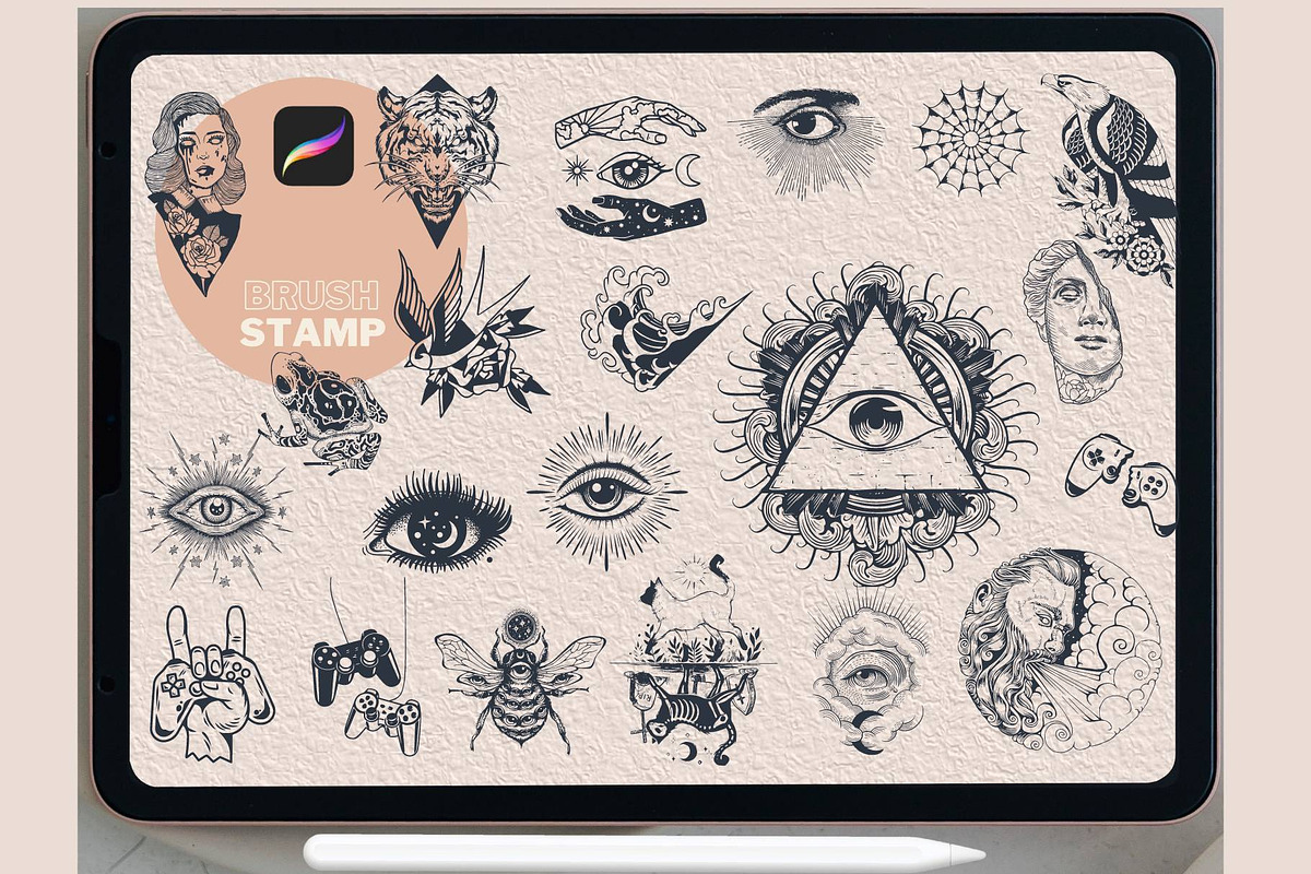 100 flat tattoo Procreate brushes, a Brush Add-On by TaKong Magics (Photo 2 of 3)