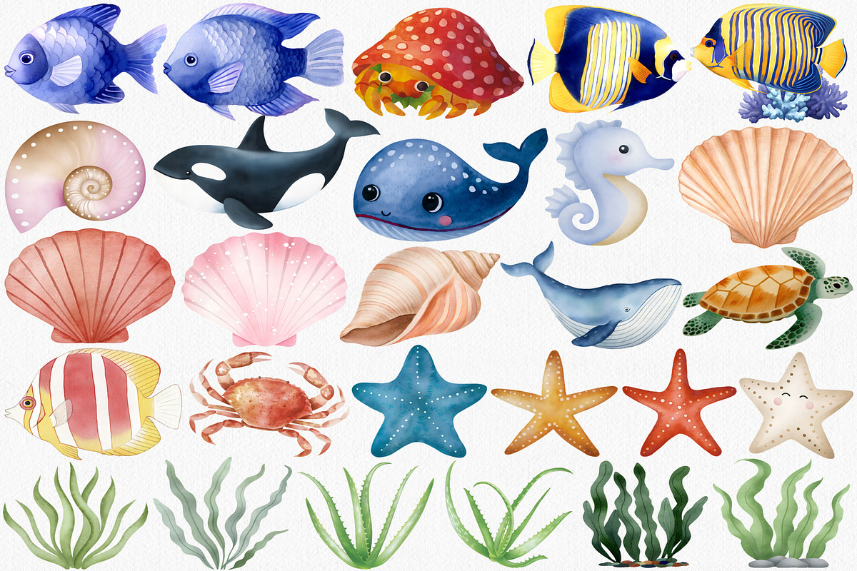 Watercolor Under The Sea Clipart Set, an Illustration by CropUp Creative (Photo 3 of 5)