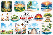 Summer Scenery Watercolor Cliparts, an Illustration by RobertsArt (Thumbnail 1 of 8)