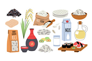 Cartoon rice products. Food and, a Food Illustration by YummyBuum
