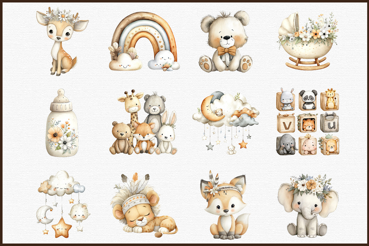 Baby Shower Clipart Boho Nursery Cli, an Illustration by Sublimation Artist (Photo 3 of 6)