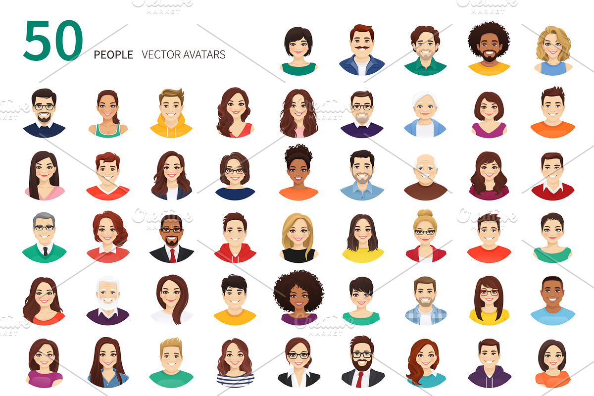 Big bundle of 50 people avatars, a Person Illustration by Volha Hlinskaya (Photo 3 of 4)