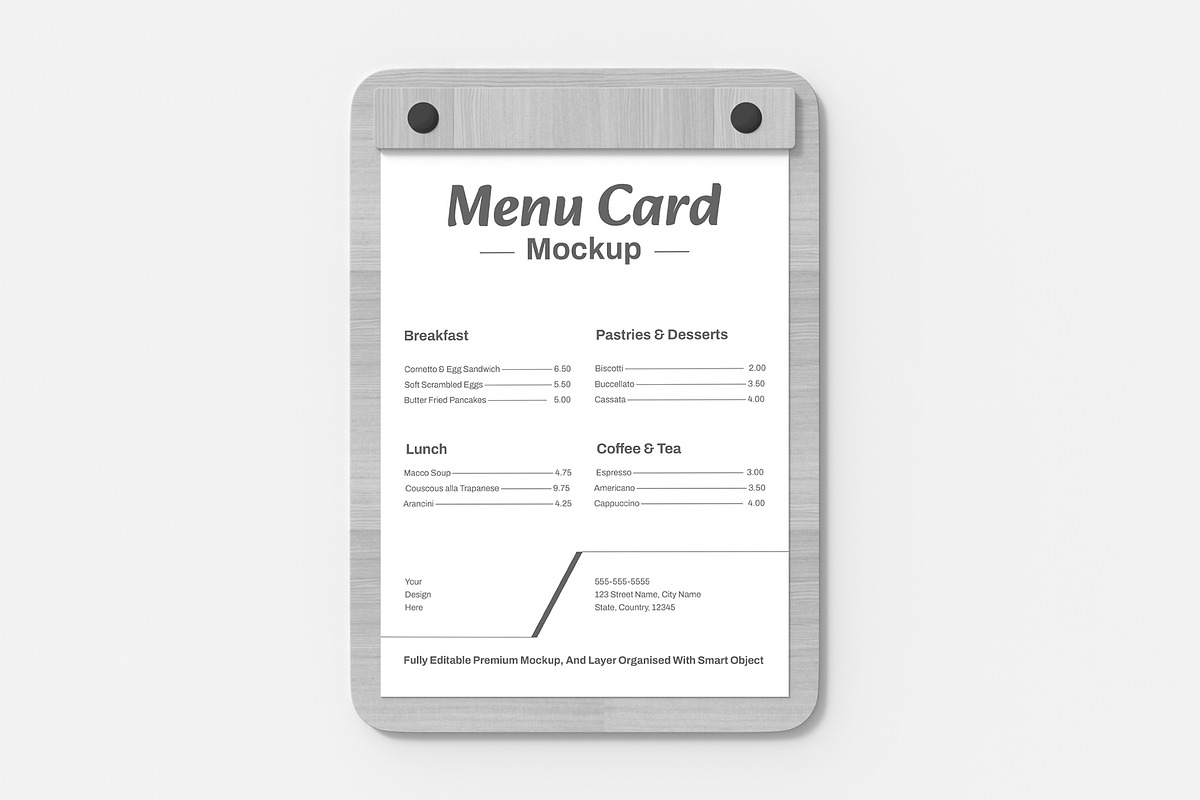 Food Menu Card Mockup Design, a Product Mockup by graphypix (Photo 3 of 4)