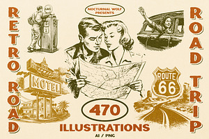 USA Retro Road Trip illustrations
