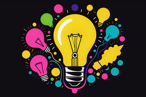 Colorful doodle-style light bulbs on, an Abstract Photo by Perpis