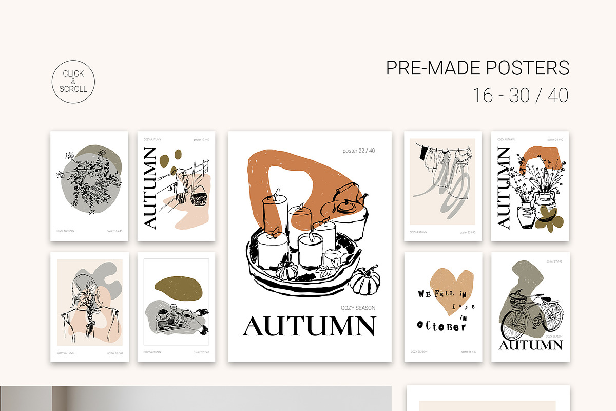 COZY AUTUMN modern posters set, a Seasonal Illustration by Yuliia Lashevska (Photo 4 of 11)