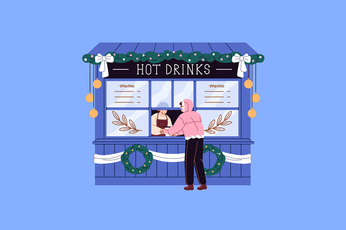 People at Christmas stalls set, a Seasonal Illustration by PaperTrident (Photo 3 of 10)