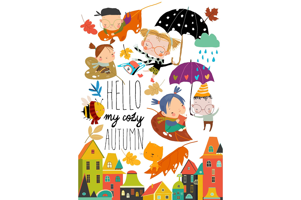 Cartoon Set With Happy Kids flying, a Person Illustration by Maria Starus (Photo 1 of 3)