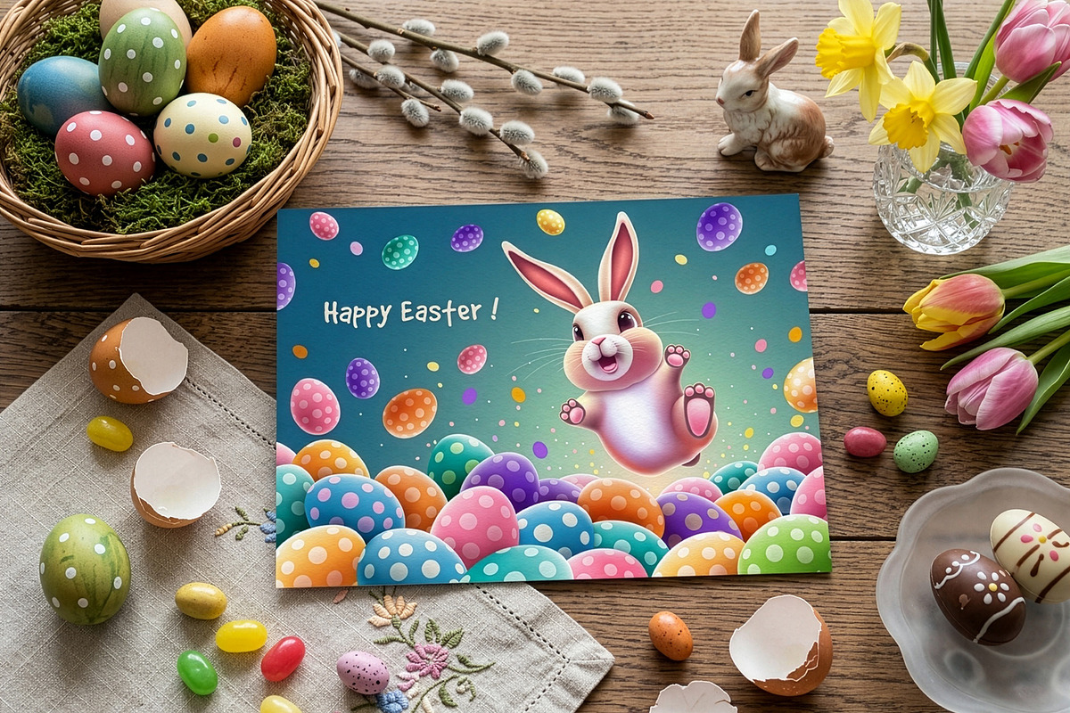 Easter Greeting Card With Cute Bunny, a Card Template by Vector beauty (Photo 2 of 3)