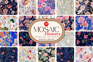 Mosaic Floral Seamless Patterns