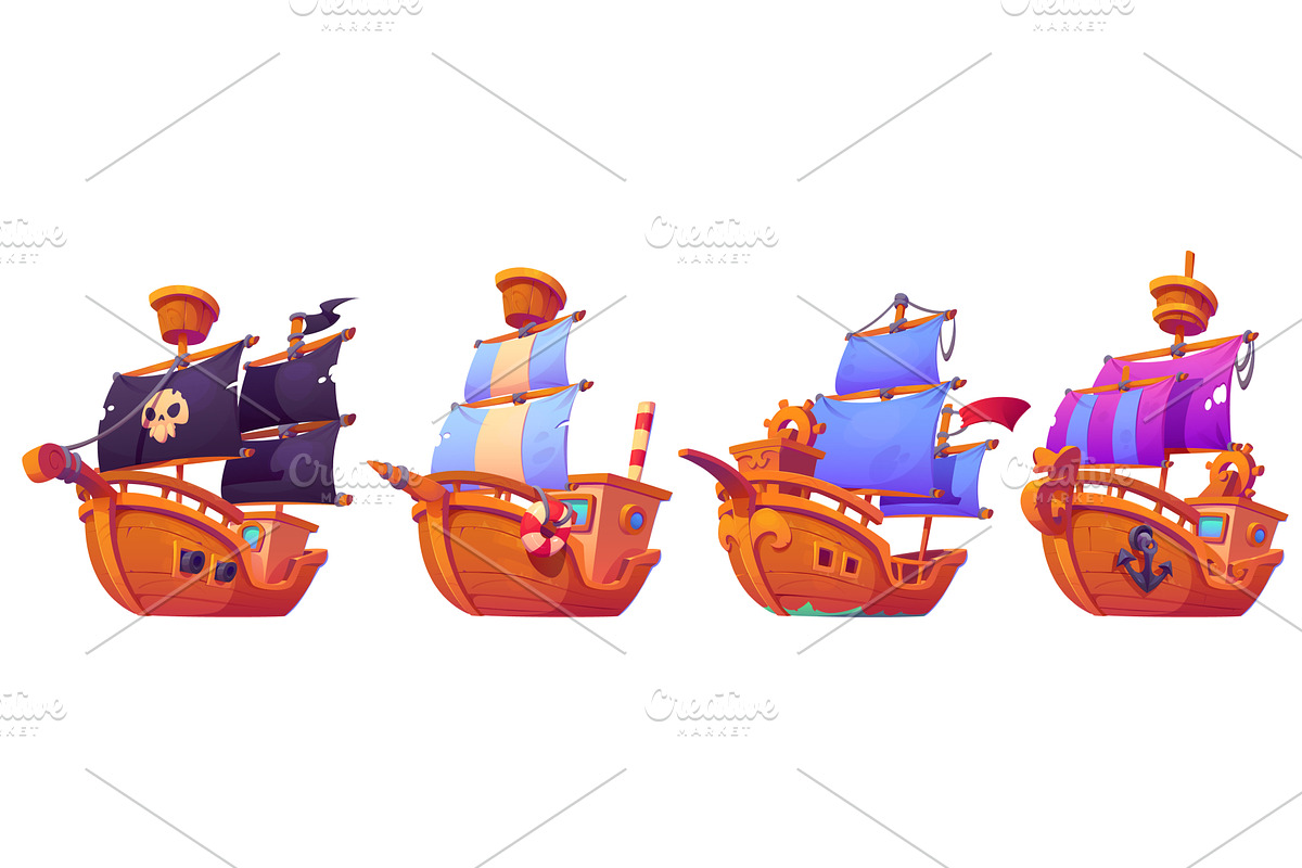 Cartoon old sailboat for game ui, a Transportation Illustration by art PVP - market