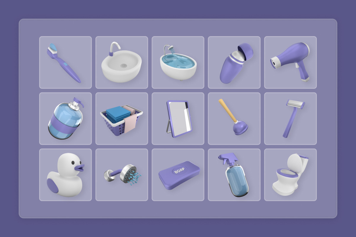 Bathroom Interior 3D Icon Set, a Work Illustration by twinstd (Photo 6 of 6)