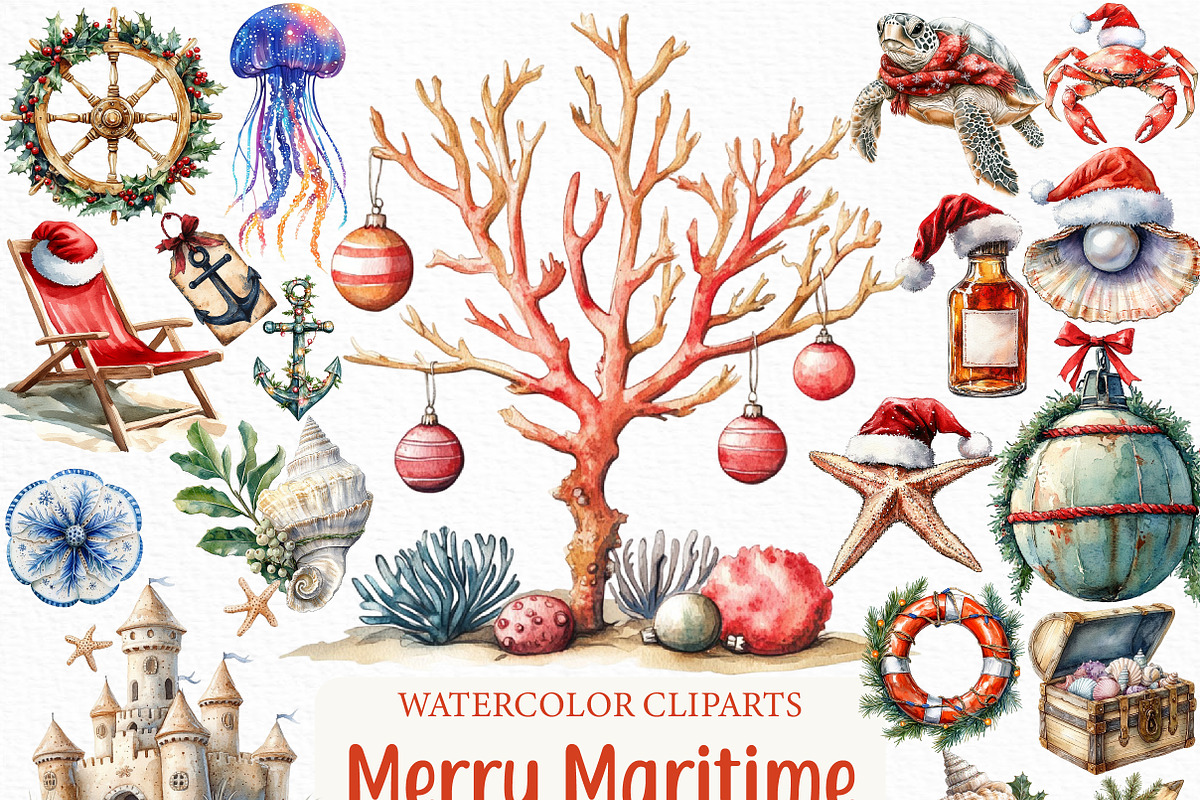 Merry Maritime Christmas Clipart, an Illustration by Craft Nest (Photo 1 of 6)