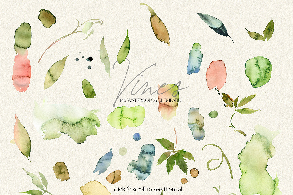 Vines Abstract Watercolor Clipart, a Decorative Illustration by whiteheartdesign (Photo 8 of 9)